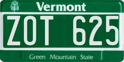 VT license plate ZOT625
