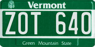 VT license plate ZOT640