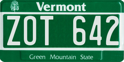 VT license plate ZOT642