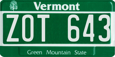 VT license plate ZOT643