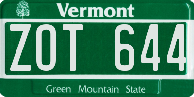 VT license plate ZOT644