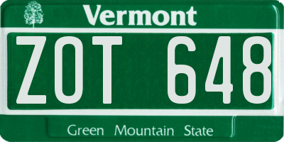 VT license plate ZOT648