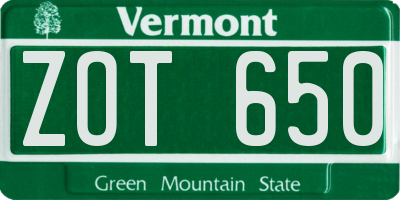 VT license plate ZOT650