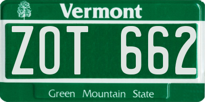 VT license plate ZOT662