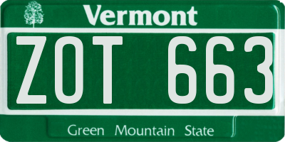 VT license plate ZOT663