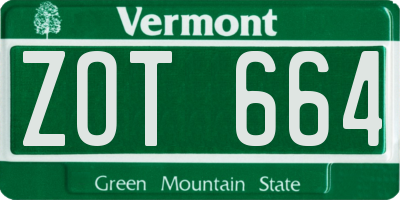 VT license plate ZOT664