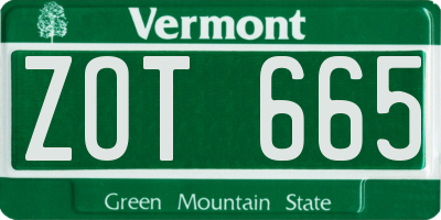 VT license plate ZOT665