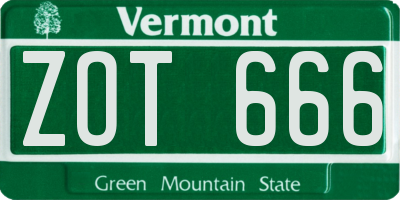 VT license plate ZOT666