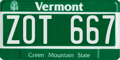 VT license plate ZOT667