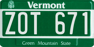 VT license plate ZOT671