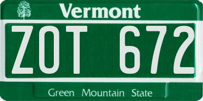 VT license plate ZOT672