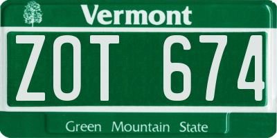 VT license plate ZOT674