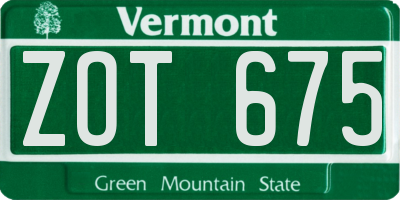 VT license plate ZOT675