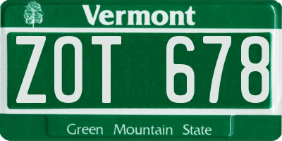 VT license plate ZOT678