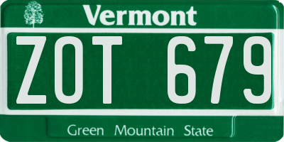 VT license plate ZOT679