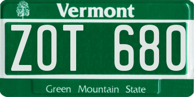 VT license plate ZOT680