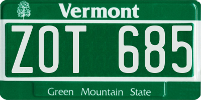 VT license plate ZOT685