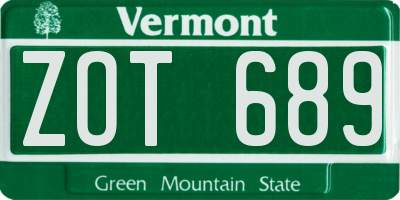 VT license plate ZOT689
