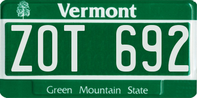 VT license plate ZOT692