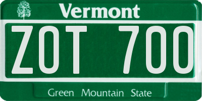 VT license plate ZOT700