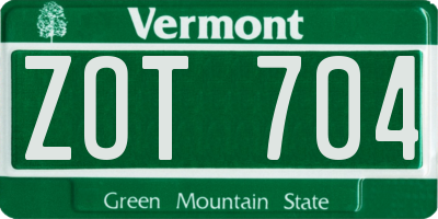 VT license plate ZOT704