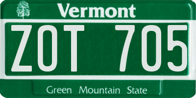 VT license plate ZOT705