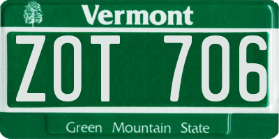VT license plate ZOT706