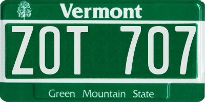 VT license plate ZOT707