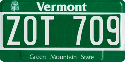 VT license plate ZOT709