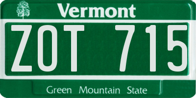VT license plate ZOT715
