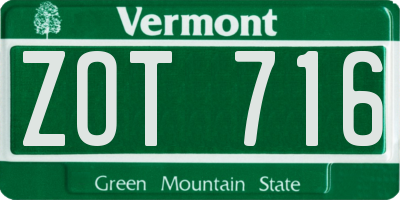 VT license plate ZOT716