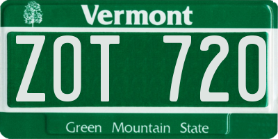 VT license plate ZOT720