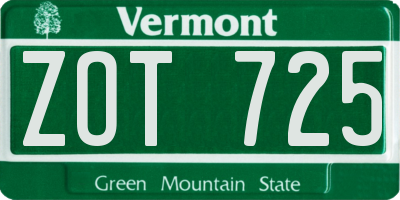 VT license plate ZOT725