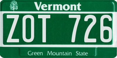 VT license plate ZOT726