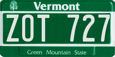 VT license plate ZOT727