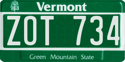 VT license plate ZOT734