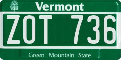 VT license plate ZOT736