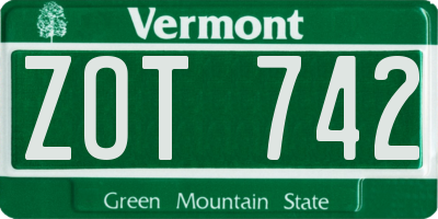 VT license plate ZOT742