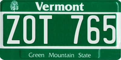 VT license plate ZOT765