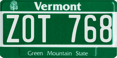 VT license plate ZOT768