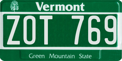 VT license plate ZOT769