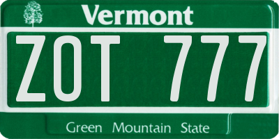 VT license plate ZOT777
