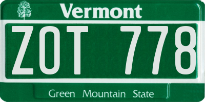 VT license plate ZOT778