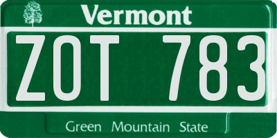 VT license plate ZOT783
