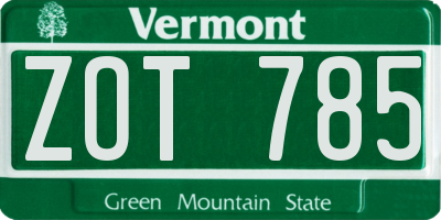 VT license plate ZOT785