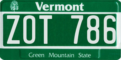 VT license plate ZOT786