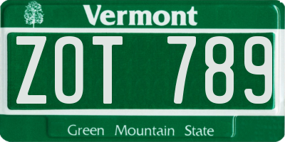 VT license plate ZOT789