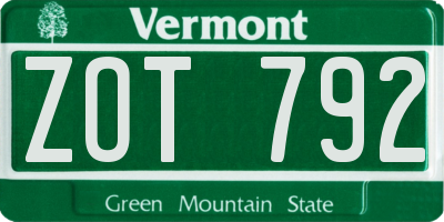 VT license plate ZOT792