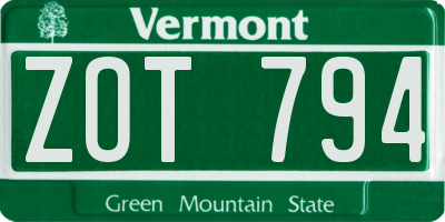 VT license plate ZOT794