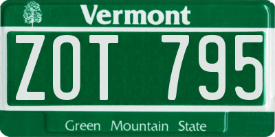 VT license plate ZOT795